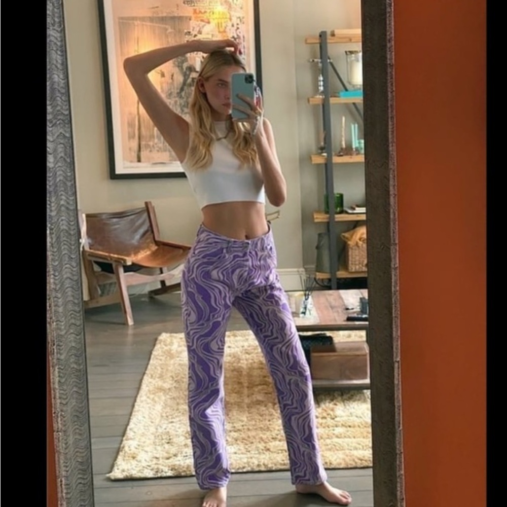 NWT - Zara Purple Marble Abstract Printed Jeans